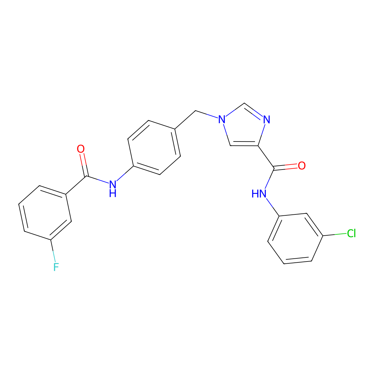 N-(3-chlorophenyl)-1-(4-(3-fluorobenzamido)benzyl)-1H-imidazole-4-carboxamide molecular structure, CAS 1251708-18-5