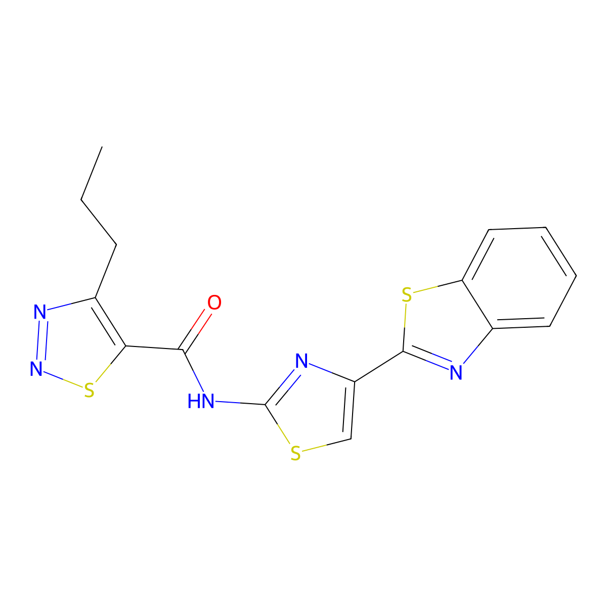 N-(4-(benzo[d]thiazol-2-yl)thiazol-2-yl)-4-propyl-1,2,3-thiadiazole-5-carboxamide molecular structure, CAS 1251708-23-2