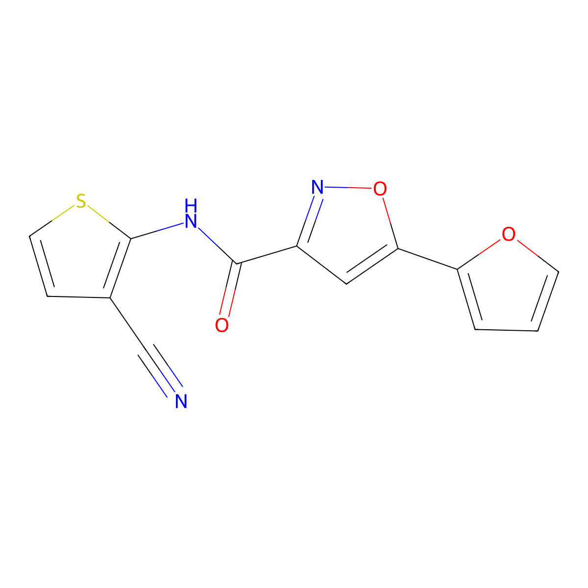 N-(3-cyanothiophen-2-yl)-5-(furan-2-yl)isoxazole-3-carboxamide molecular structure, CAS 1251708-25-4