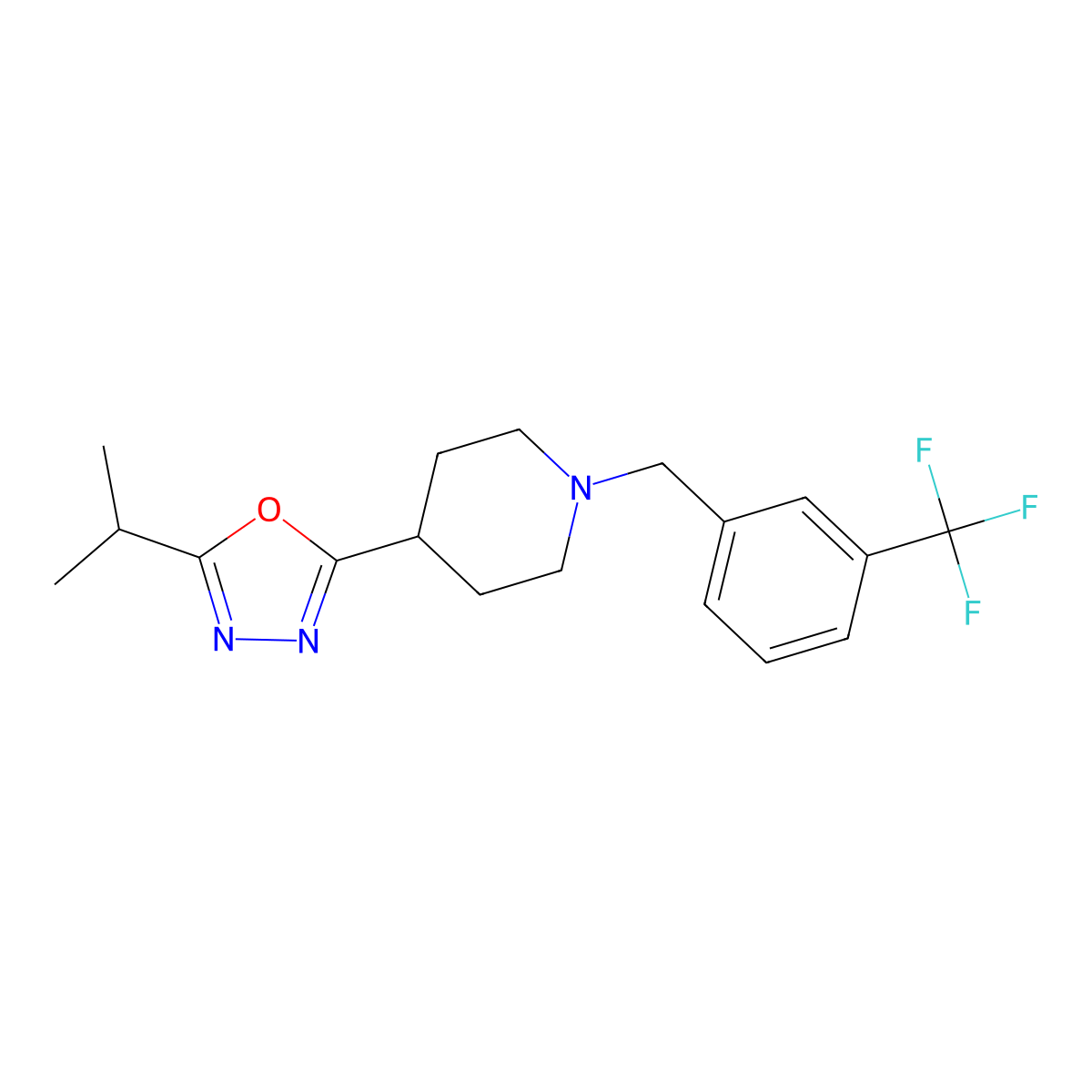 2-Isopropyl-5-(1-(3-(trifluoromethyl)benzyl)piperidin-4-yl)-1,3,4-oxadiazole molecular structure, CAS 1251708-34-5