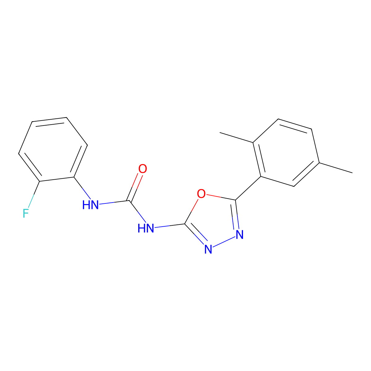 1-(5-(2,5-Dimethylphenyl)-1,3,4-oxadiazol-2-yl)-3-(2-fluorophenyl)urea molecular structure, CAS 1251708-43-6