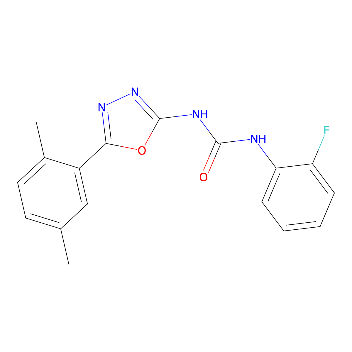 1-(5-(2,5-Dimethylphenyl)-1,3,4-oxadiazol-2-yl)-3-(2-fluorophenyl)urea molecular structure, CAS 1251708-43-6