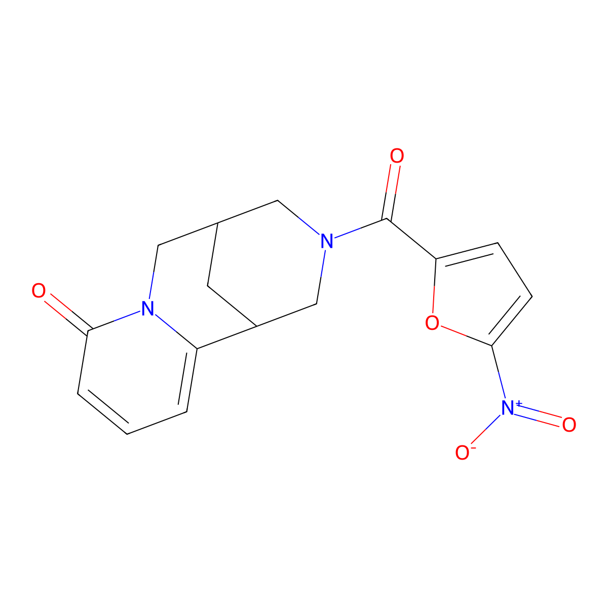 3-(5-nitrofuran-2-carbonyl)-3,4,5,6-tetrahydro-1H-1,5-methanopyrido[1,2-a][1,5]diazocin-8(2H)-one molecular structure, CAS 1251708-46-9