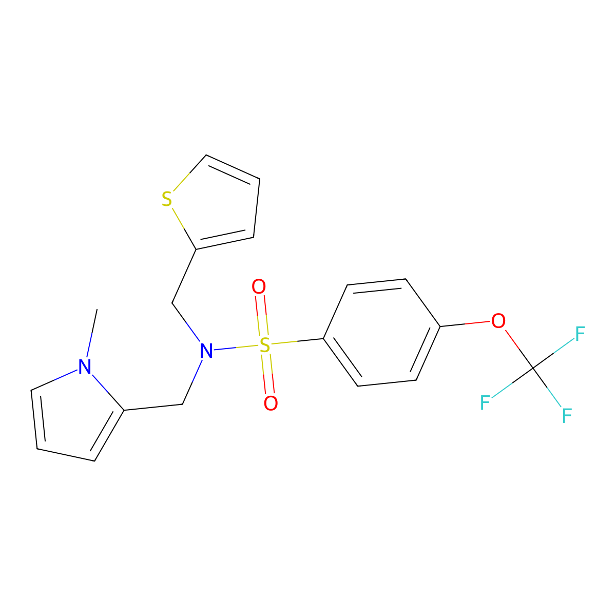 N-((1-methyl-1H-pyrrol-2-yl)methyl)-N-(thiophen-2-ylmethyl)-4-(trifluoromethoxy)benzenesulfonamide molecular structure, CAS 1251708-48-1