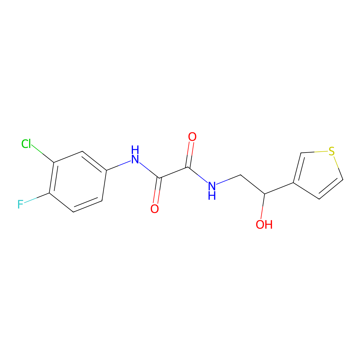 N1-(3-chloro-4-fluorophenyl)-N2-(2-hydroxy-2-(thiophen-3-yl)ethyl)oxalamide molecular structure, CAS 1251708-52-7