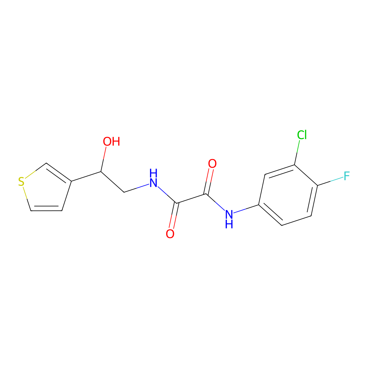 N1-(3-chloro-4-fluorophenyl)-N2-(2-hydroxy-2-(thiophen-3-yl)ethyl)oxalamide molecular structure, CAS 1251708-52-7
