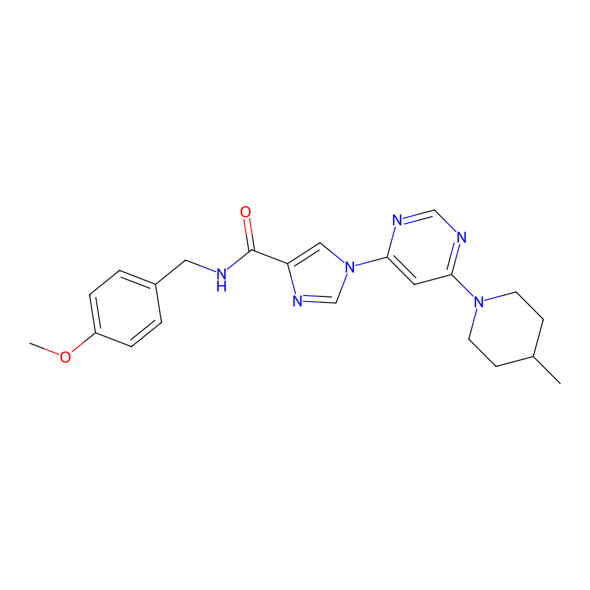 N-[(4-methoxyphenyl)methyl]-1-[6-(4-methylpiperidin-1-yl)pyrimidin-4-yl]-1H-imidazole-4-carboxamide molecular structure, CAS 1251708-68-5