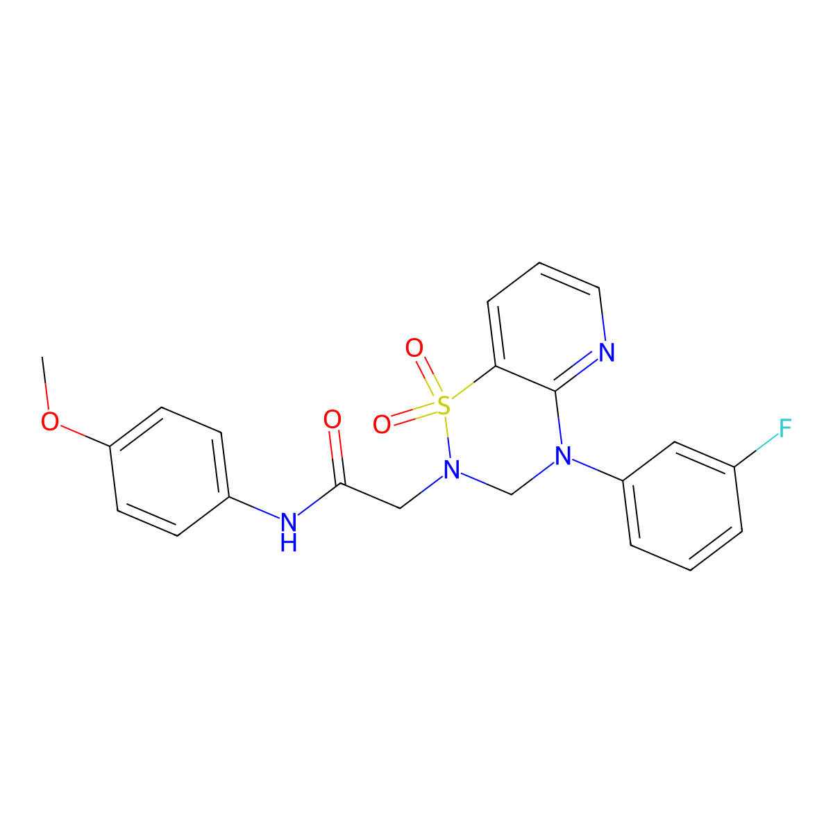 2-(4-(3-fluorophenyl)-1,1-dioxido-3,4-dihydro-2H-pyrido[2,3-e][1,2,4]thiadiazin-2-yl)-N-(4-methoxyphenyl)acetamide molecular structure, CAS 1251708-75-4