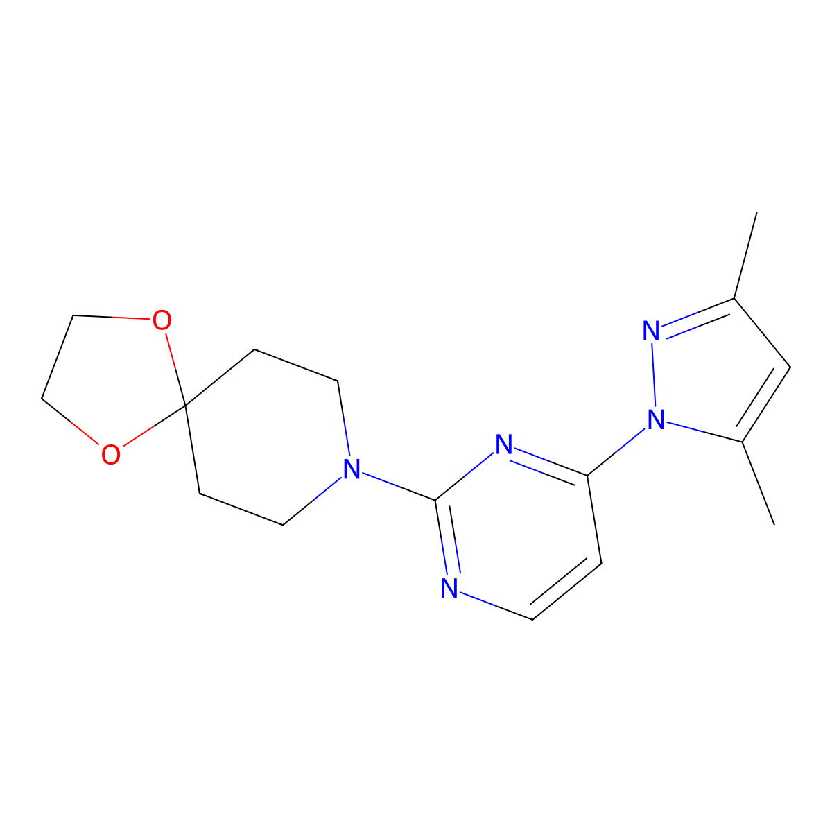 8-(4-(3,5-dimethyl-1H-pyrazol-1-yl)pyrimidin-2-yl)-1,4-dioxa-8-azaspiro[4.5]decane molecular structure, CAS 1251708-76-5