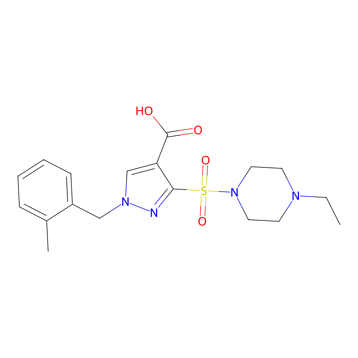 3-[(4-ethylpiperazin-1-yl)sulfonyl]-1-[(2-methylphenyl)methyl]-1H-pyrazole-4-carboxylic acid molecular structure, CAS 1251708-79-8
