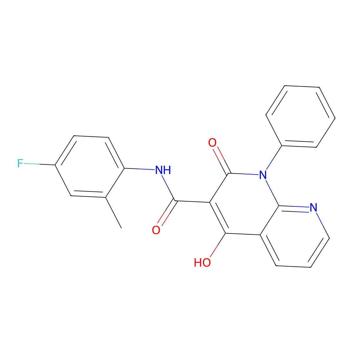 N-(4-fluoro-2-methylphenyl)-4-hydroxy-2-oxo-1-phenyl-1,2-dihydro-1,8-naphthyridine-3-carboxamide molecular structure, CAS 1251708-83-4