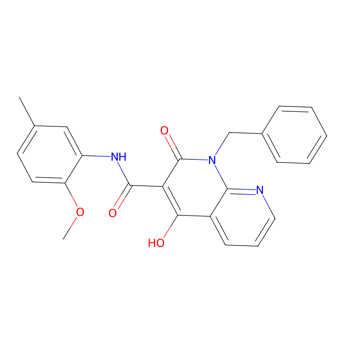 1-benzyl-4-hydroxy-N-(2-methoxy-5-methylphenyl)-2-oxo-1,2-dihydro-1,8-naphthyridine-3-carboxamide molecular structure, CAS 1251708-85-6