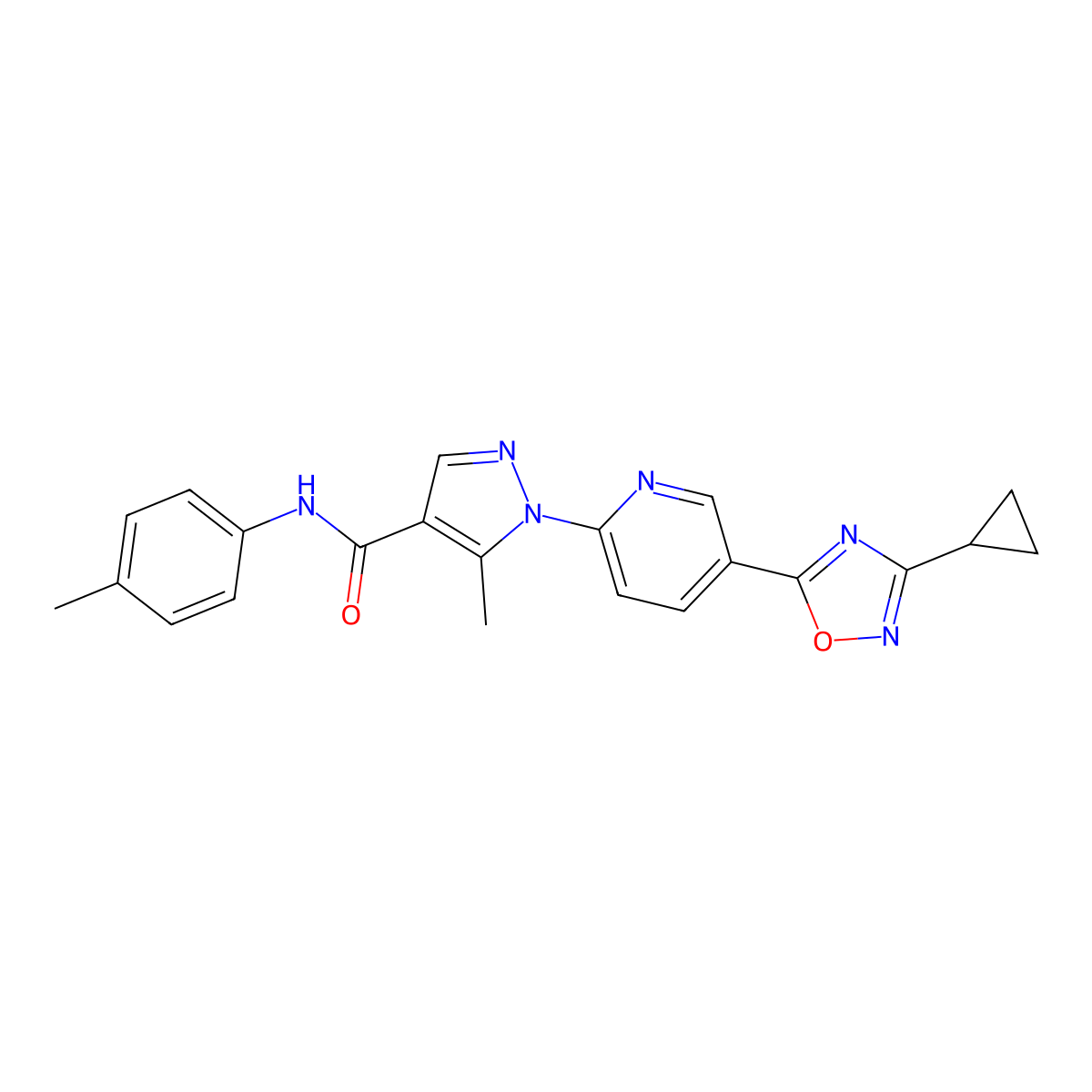 1-[5-(3-cyclopropyl-1,2,4-oxadiazol-5-yl)-2-pyridyl]-5-methyl-N~4~-(4-methylphenyl)-1H-pyrazole-4-carboxamide molecular structure, CAS 1251708-90-3