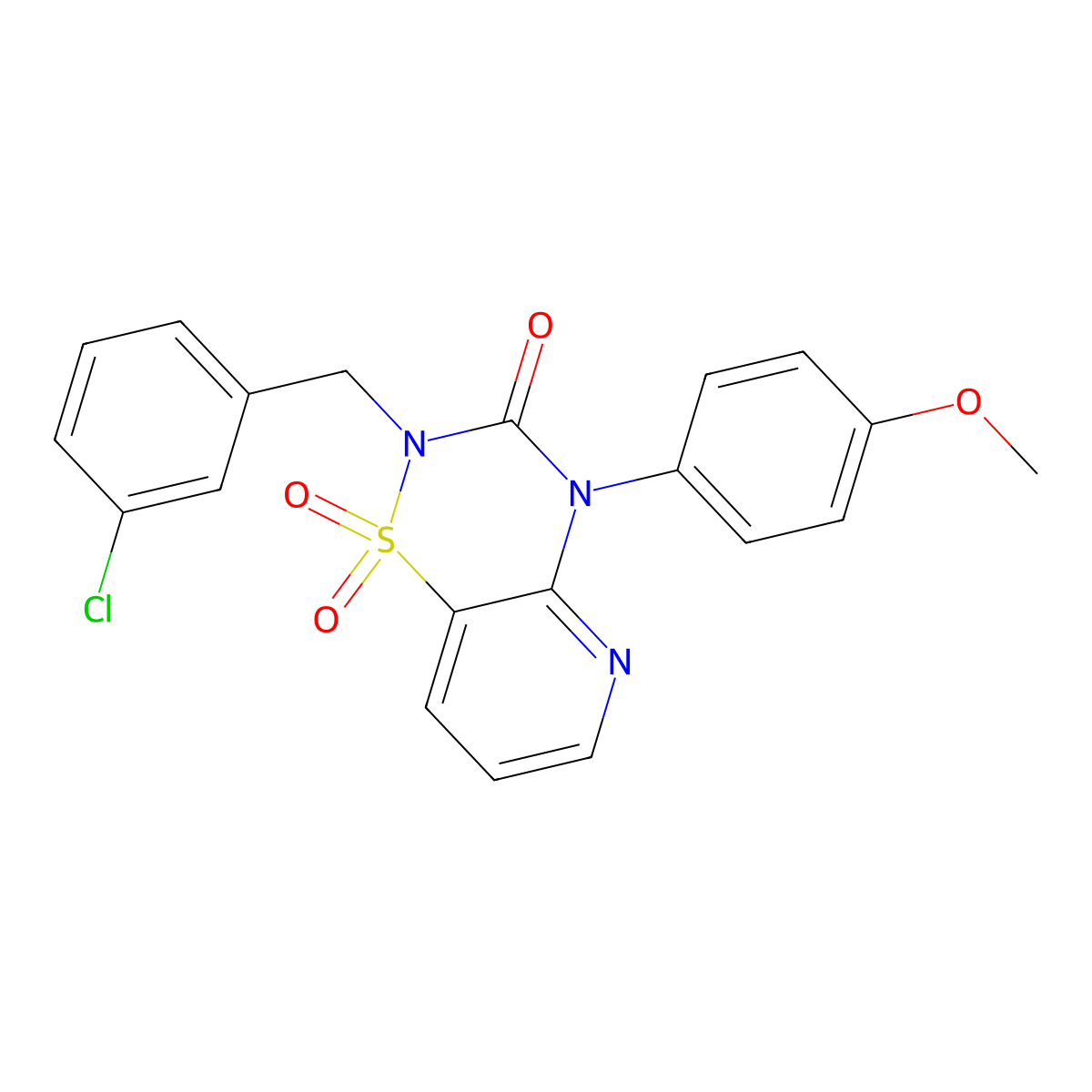 2-(3-chlorobenzyl)-4-(4-methoxyphenyl)-2H-pyrido[2,3-e][1,2,4]thiadiazin-3(4H)-one 1,1-dioxide molecular structure, CAS 1251708-97-0