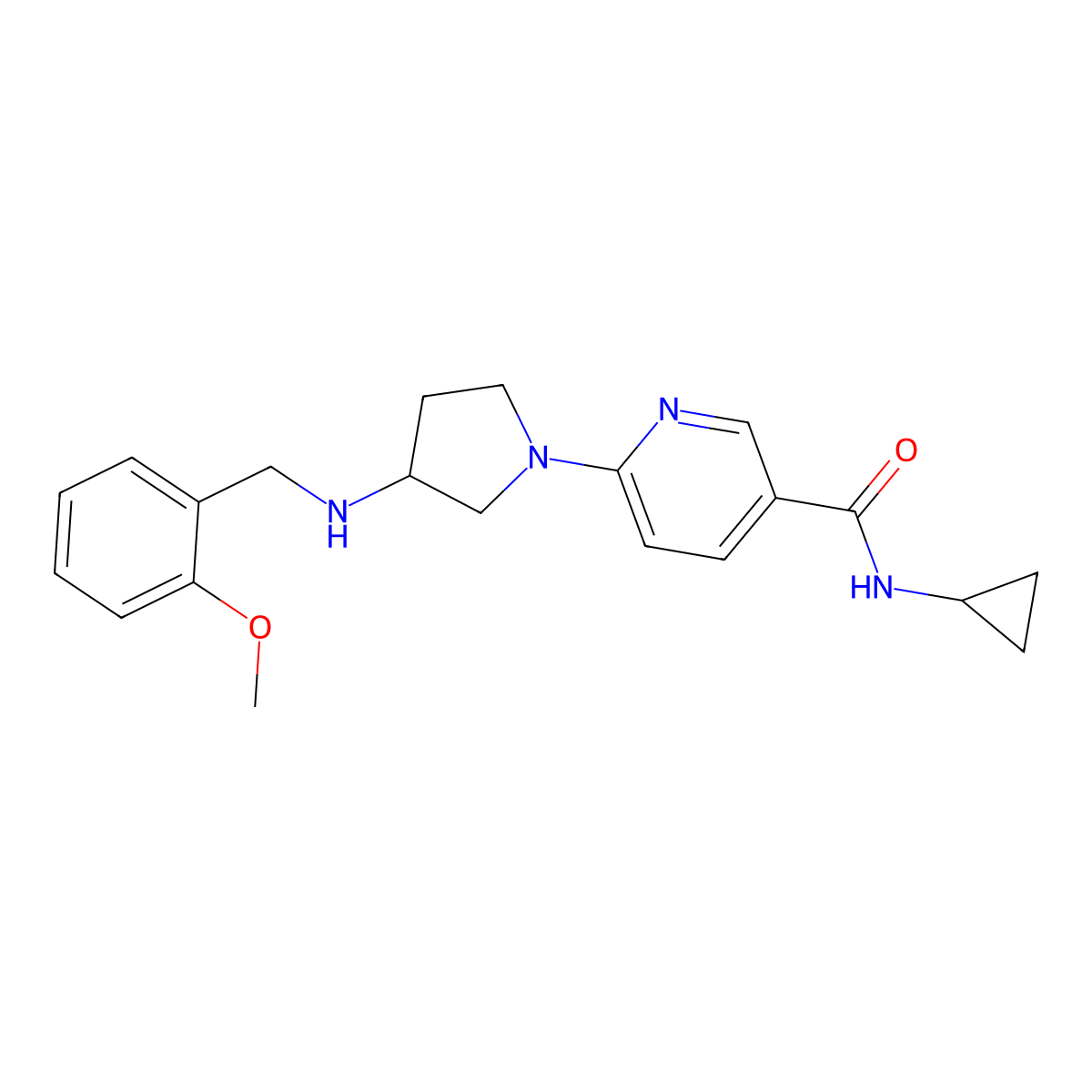 N-cyclopropyl-6-(3-((2-methoxybenzyl)amino)pyrrolidin-1-yl)nicotinamide molecular structure, CAS 1251709-00-8