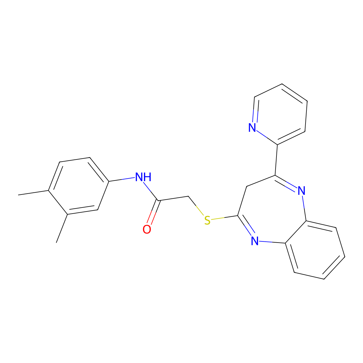N-(3,4-dimethylphenyl)-2-{[4-(pyridin-2-yl)-3H-1,5-benzodiazepin-2-yl]sulfanyl}acetamide molecular structure, CAS 1251709-09-7