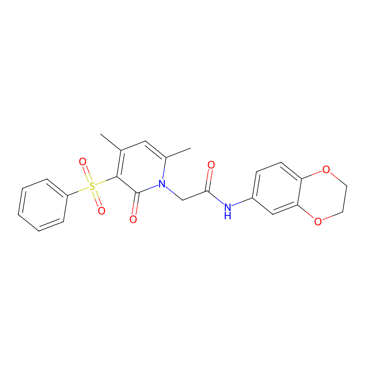2-[3-(benzenesulfonyl)-4,6-dimethyl-2-oxo-1,2-dihydropyridin-1-yl]-N-(2,3-dihydro-1,4-benzodioxin-6-yl)acetamide molecular structure, CAS 1251709-18-8