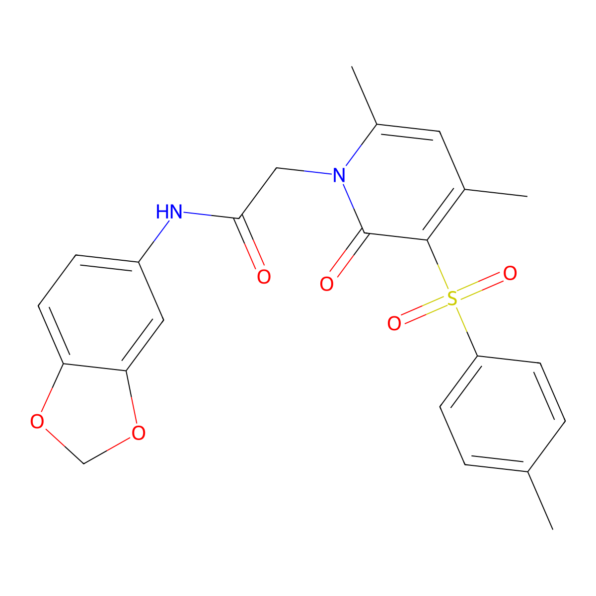 N-(benzo[d][1,3]dioxol-5-yl)-2-(4,6-dimethyl-2-oxo-3-tosylpyridin-1(2H)-yl)acetamide molecular structure, CAS 1251709-19-9