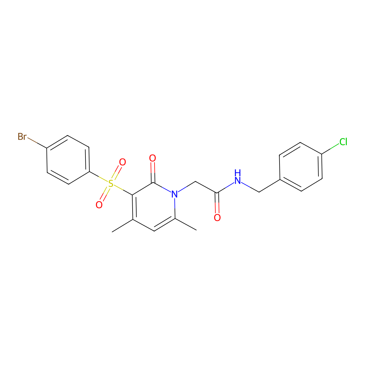 2-(3-((4-bromophenyl)sulfonyl)-4,6-dimethyl-2-oxopyridin-1(2H)-yl)-N-(4-chlorobenzyl)acetamide molecular structure, CAS 1251709-22-4