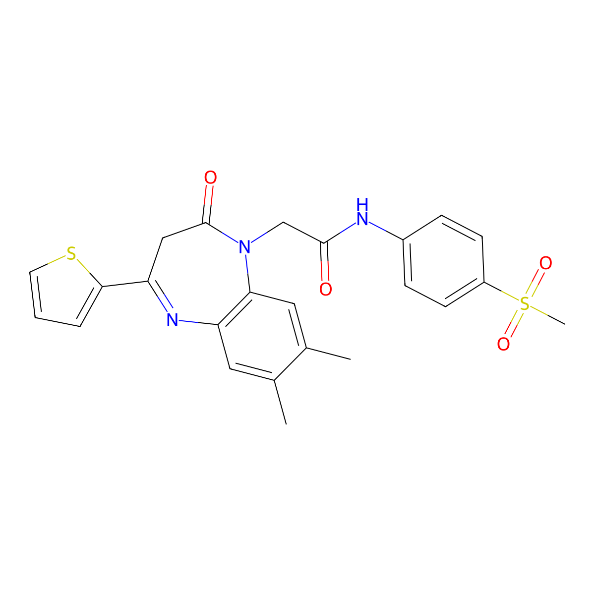 2-[7,8-dimethyl-2-oxo-4-(thiophen-2-yl)-2,3-dihydro-1H-1,5-benzodiazepin-1-yl]-N-(4-methanesulfonylphenyl)acetamide molecular structure, CAS 1251709-23-5