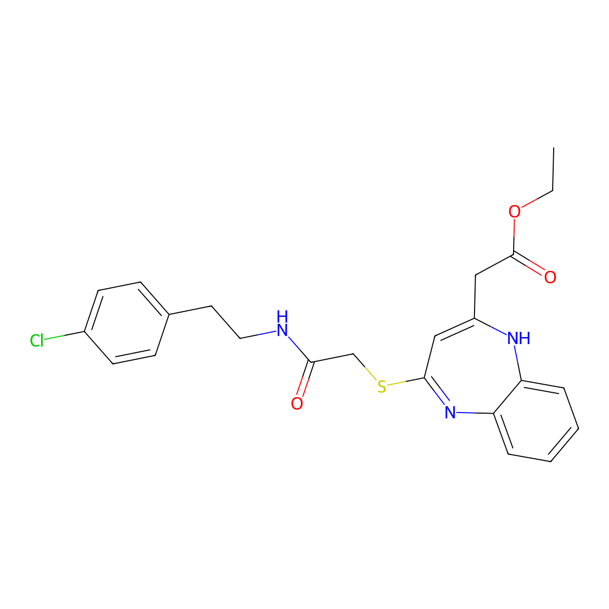 ethyl 2-(4-((2-((4-chlorophenethyl)amino)-2-oxoethyl)thio)-1H-benzo[b][1,4]diazepin-2-yl)acetate molecular structure, CAS 1251709-26-8