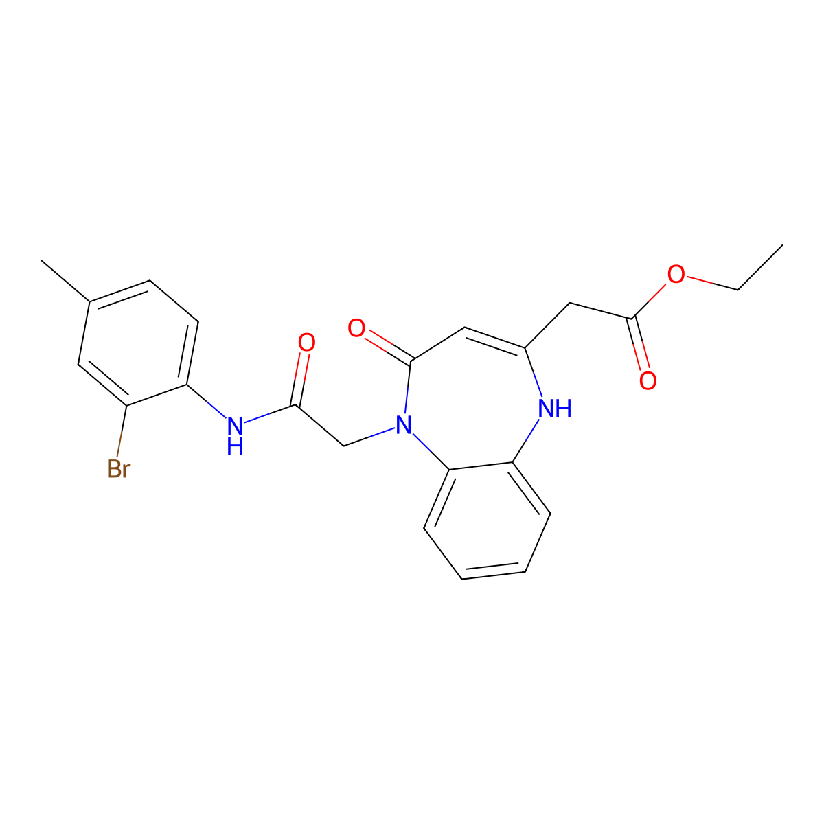 ethyl 2-(5-{[(2-bromo-4-methylphenyl)carbamoyl]methyl}-4-oxo-4,5-dihydro-1H-1,5-benzodiazepin-2-yl)acetate molecular structure, CAS 1251709-27-9