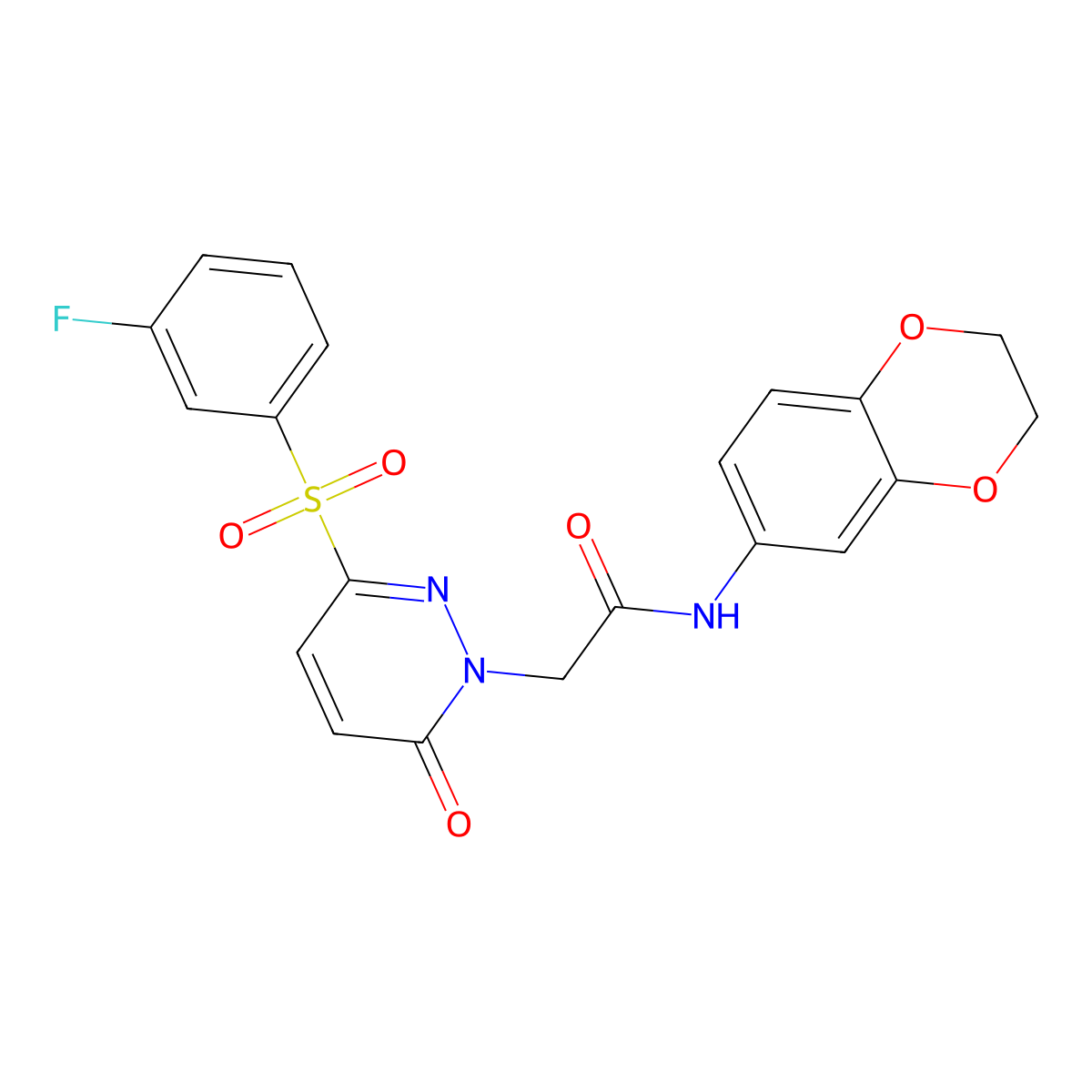 N-(2,3-dihydro-1,4-benzodioxin-6-yl)-2-[3-[(3-fluorophenyl)sulfonyl]-6-oxo-1(6H)-pyridazinyl]acetamide molecular structure, CAS 1251709-30-4