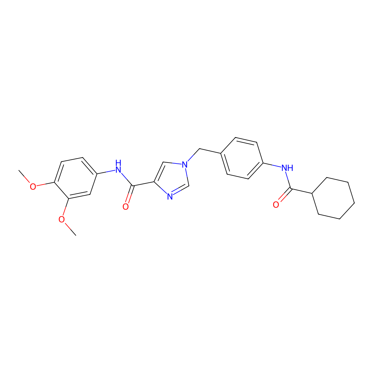 1-(4-(cyclohexanecarboxamido)benzyl)-N-(3,4-dimethoxyphenyl)-1H-imidazole-4-carboxamide molecular structure, CAS 1251709-36-0