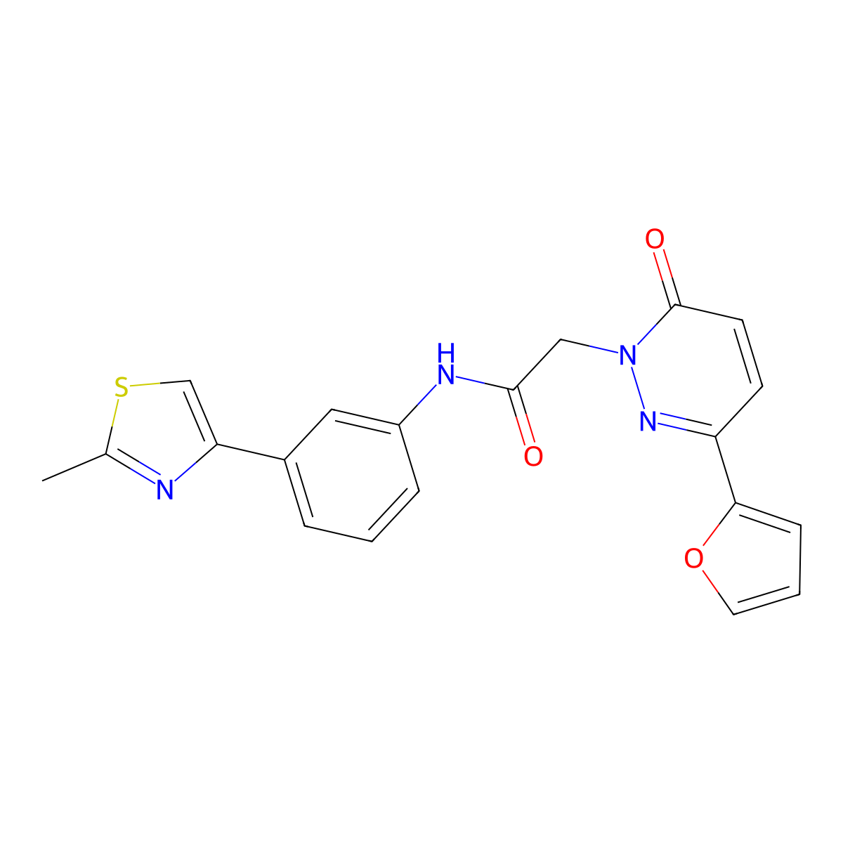 2-(3-(furan-2-yl)-6-oxopyridazin-1(6H)-yl)-N-(3-(2-methylthiazol-4-yl)phenyl)acetamide molecular structure, CAS 1251709-38-2