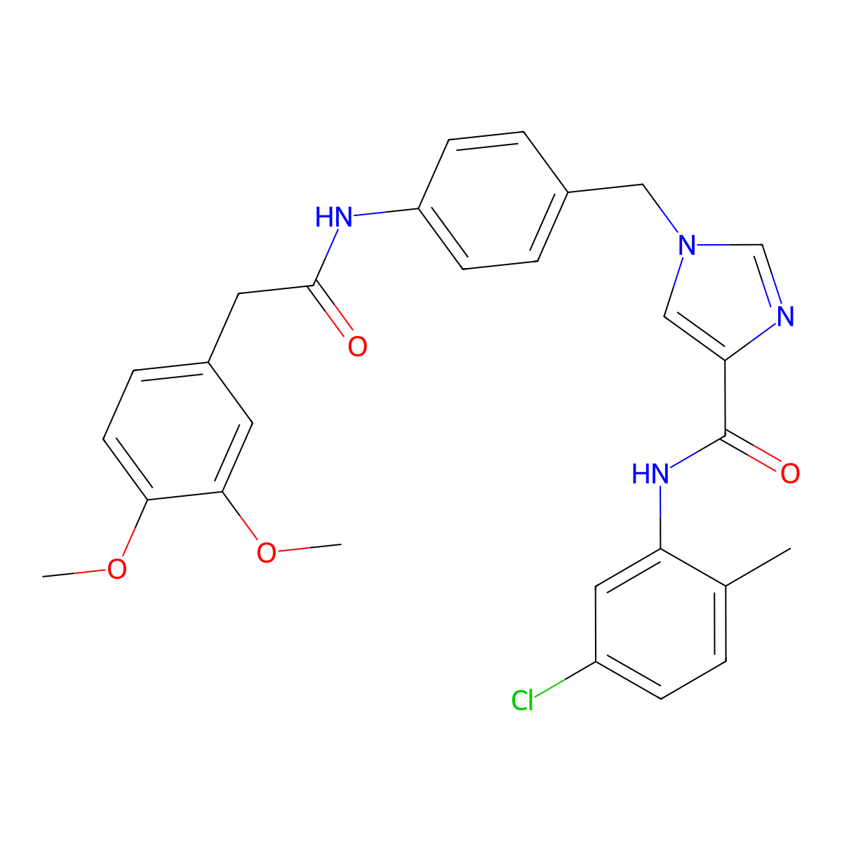 N-(5-chloro-2-methylphenyl)-1-(4-(2-(3,4-dimethoxyphenyl)acetamido)benzyl)-1H-imidazole-4-carboxamide molecular structure, CAS 1251709-46-2