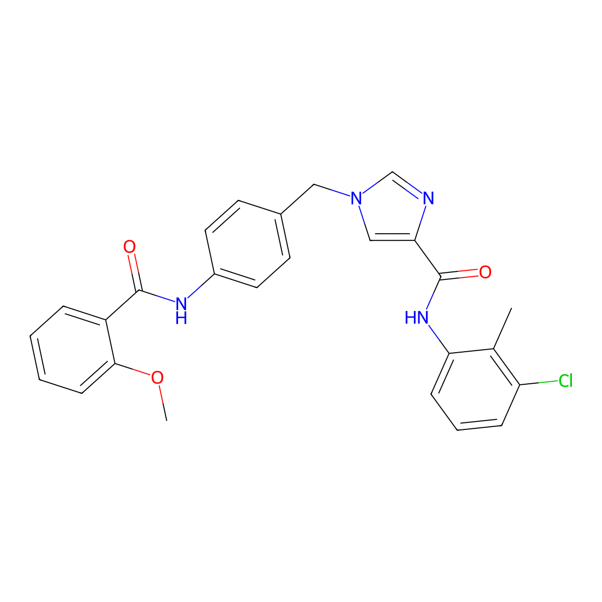 N-(3-chloro-2-methylphenyl)-1-(4-(2-methoxybenzamido)benzyl)-1H-imidazole-4-carboxamide molecular structure, CAS 1251709-52-0