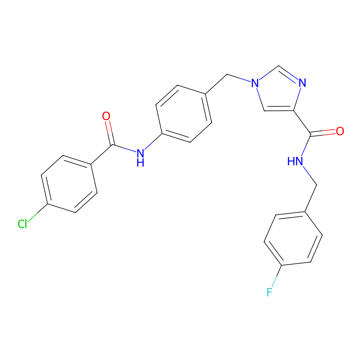 1-(4-(4-chlorobenzamido)benzyl)-N-(4-fluorobenzyl)-1H-imidazole-4-carboxamide molecular structure, CAS 1251709-57-5