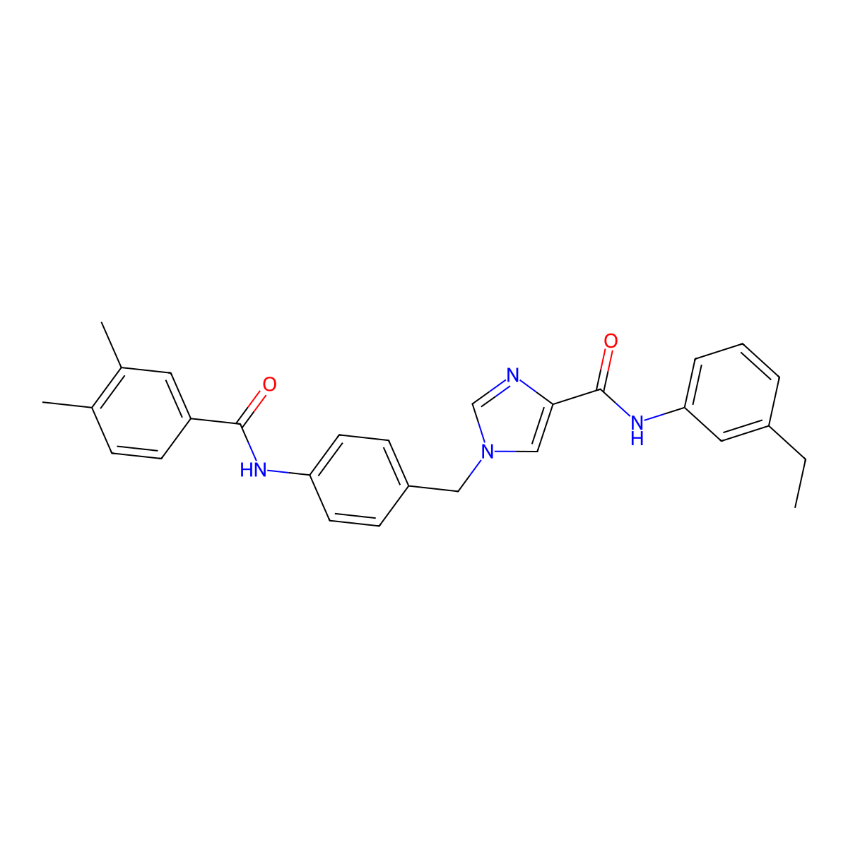 1-(4-(3,4-dimethylbenzamido)benzyl)-N-(3-ethylphenyl)-1H-imidazole-4-carboxamide molecular structure, CAS 1251709-59-7