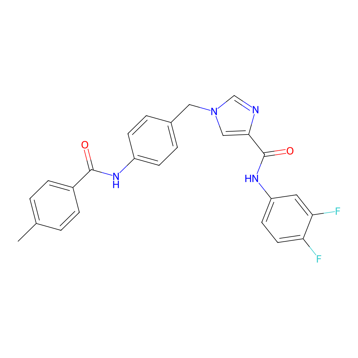 N-(3,4-difluorophenyl)-1-(4-(4-methylbenzamido)benzyl)-1H-imidazole-4-carboxamide molecular structure, CAS 1251709-66-6