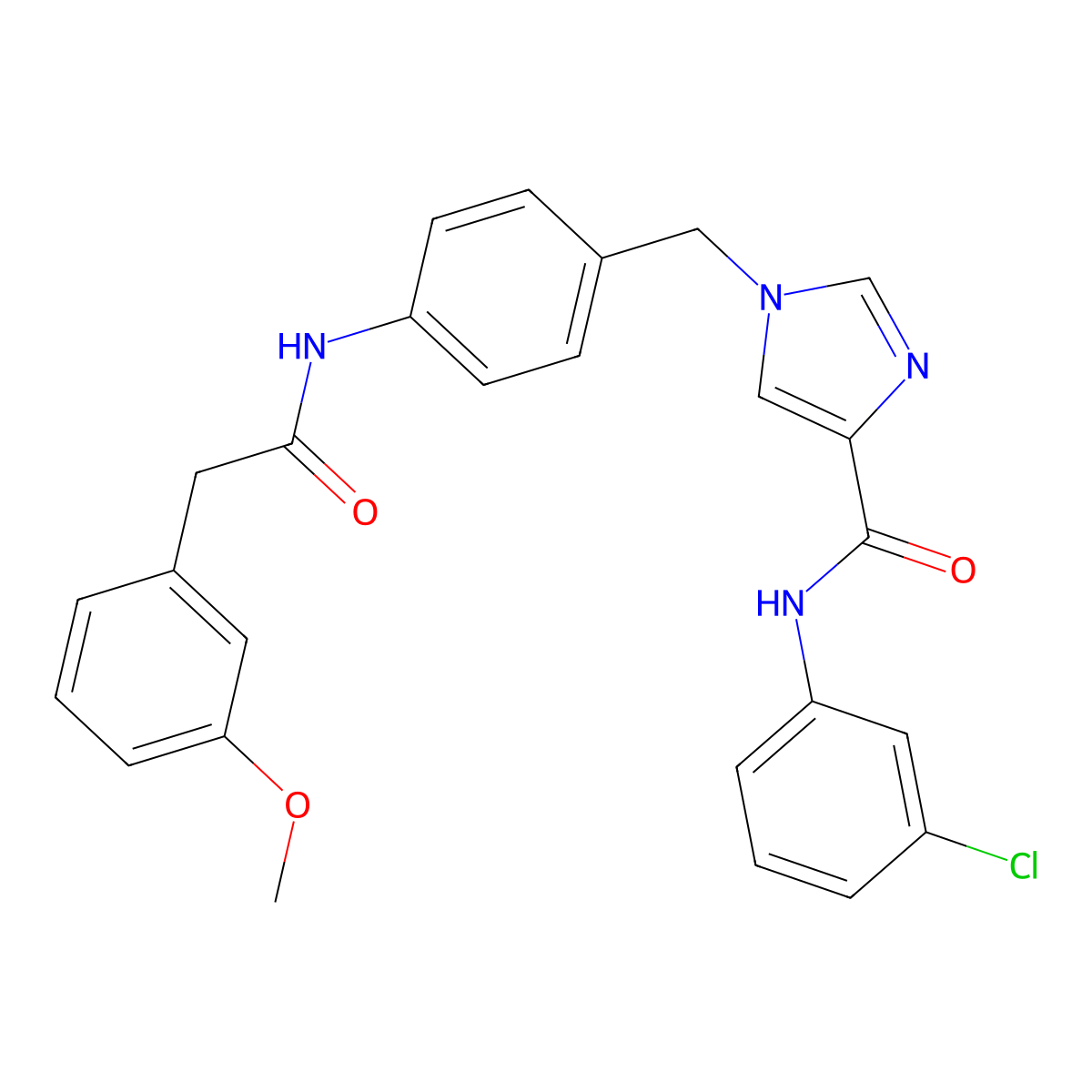 N-(3-chlorophenyl)-1-(4-(2-(3-methoxyphenyl)acetamido)benzyl)-1H-imidazole-4-carboxamide molecular structure, CAS 1251709-73-5