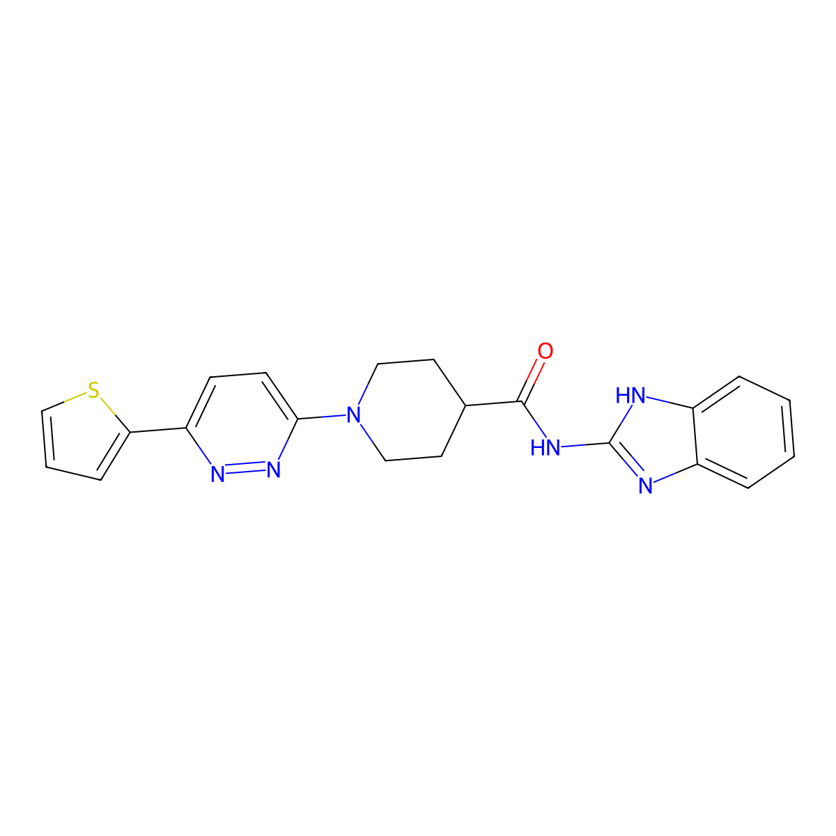 N-(1H-benzo[d]imidazol-2-yl)-1-(6-(thiophen-2-yl)pyridazin-3-yl)piperidine-4-carboxamide molecular structure, CAS 1251709-79-1