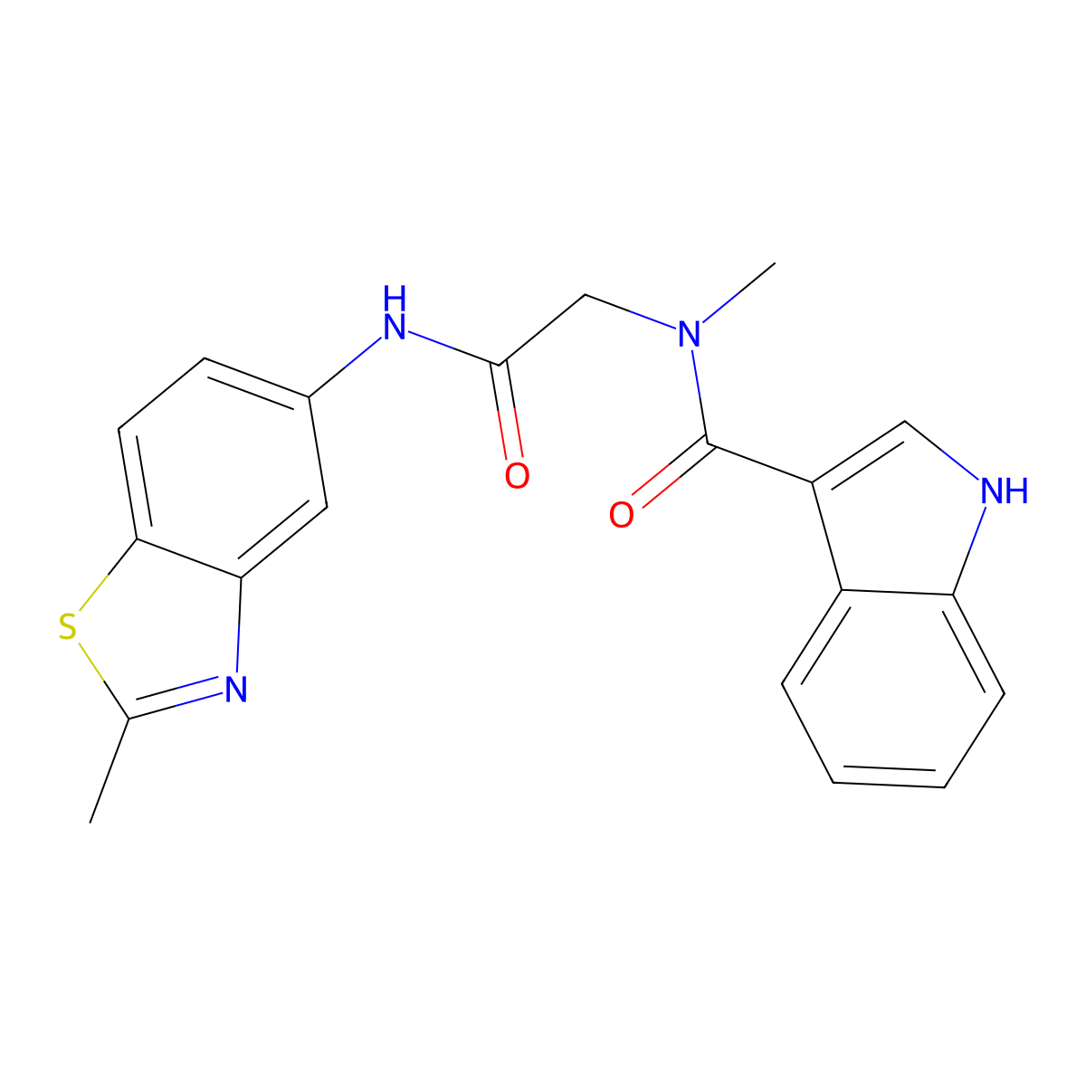 N-methyl-N-(2-((2-methylbenzo[d]thiazol-5-yl)amino)-2-oxoethyl)-1H-indole-3-carboxamide molecular structure, CAS 1251709-88-2