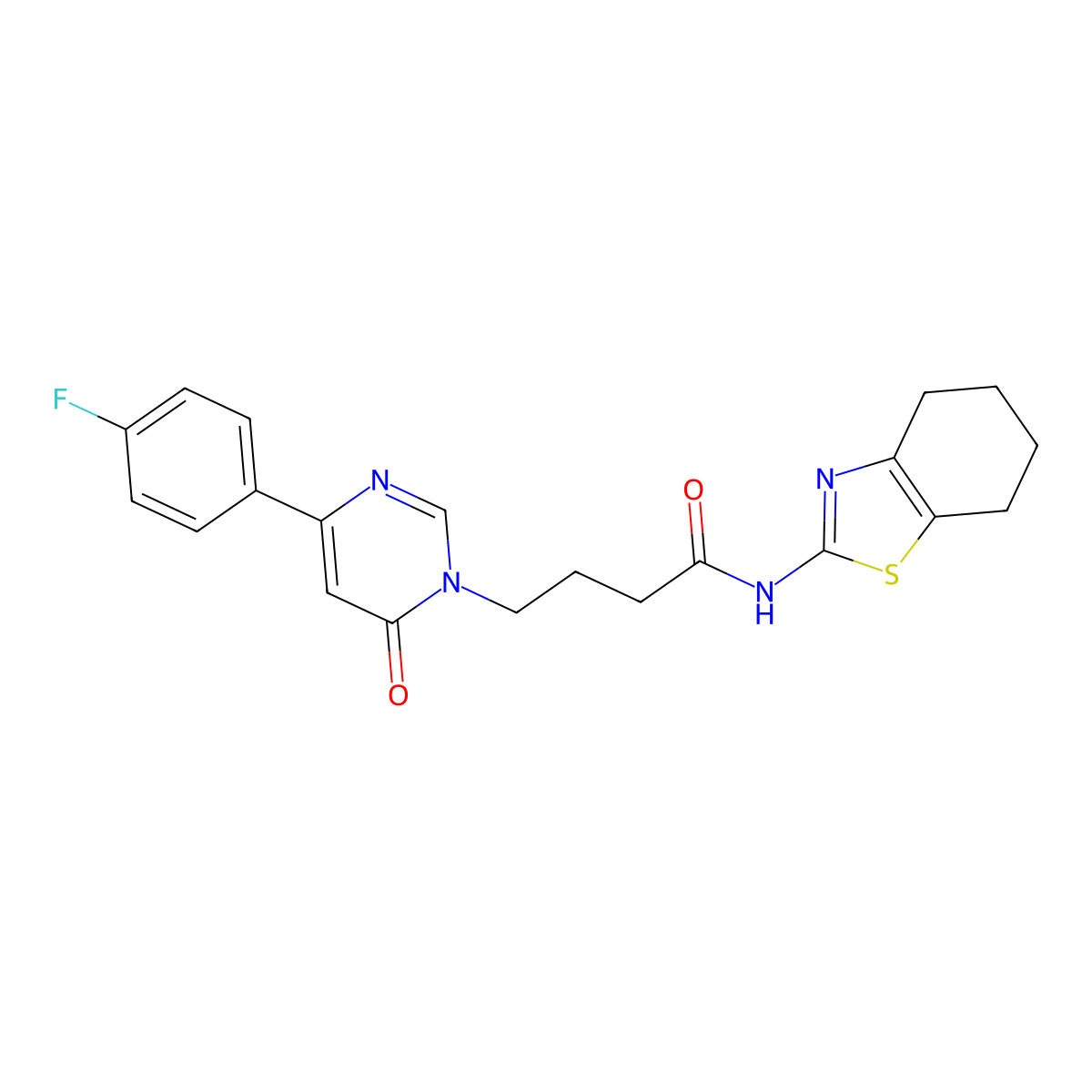 4-(4-(4-fluorophenyl)-6-oxopyrimidin-1(6H)-yl)-N-(4,5,6,7-tetrahydrobenzo[d]thiazol-2-yl)butanamide molecular structure, CAS 1251709-90-6
