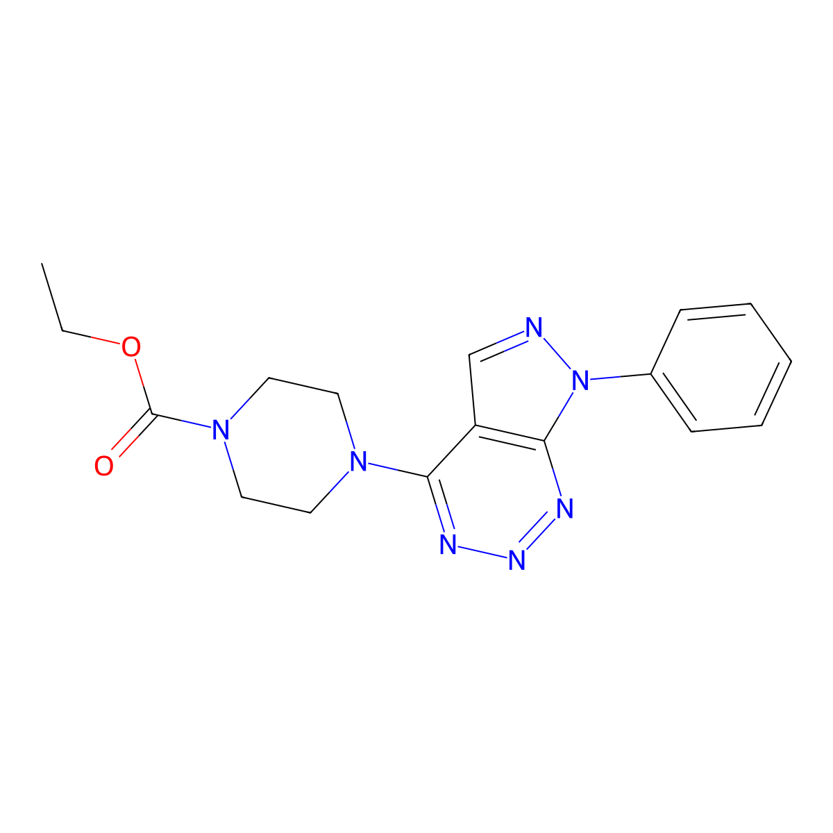 ethyl 4-(7-phenyl-7H-pyrazolo[3,4-d][1,2,3]triazin-4-yl)piperazine-1-carboxylate molecular structure, CAS 1251710-01-6