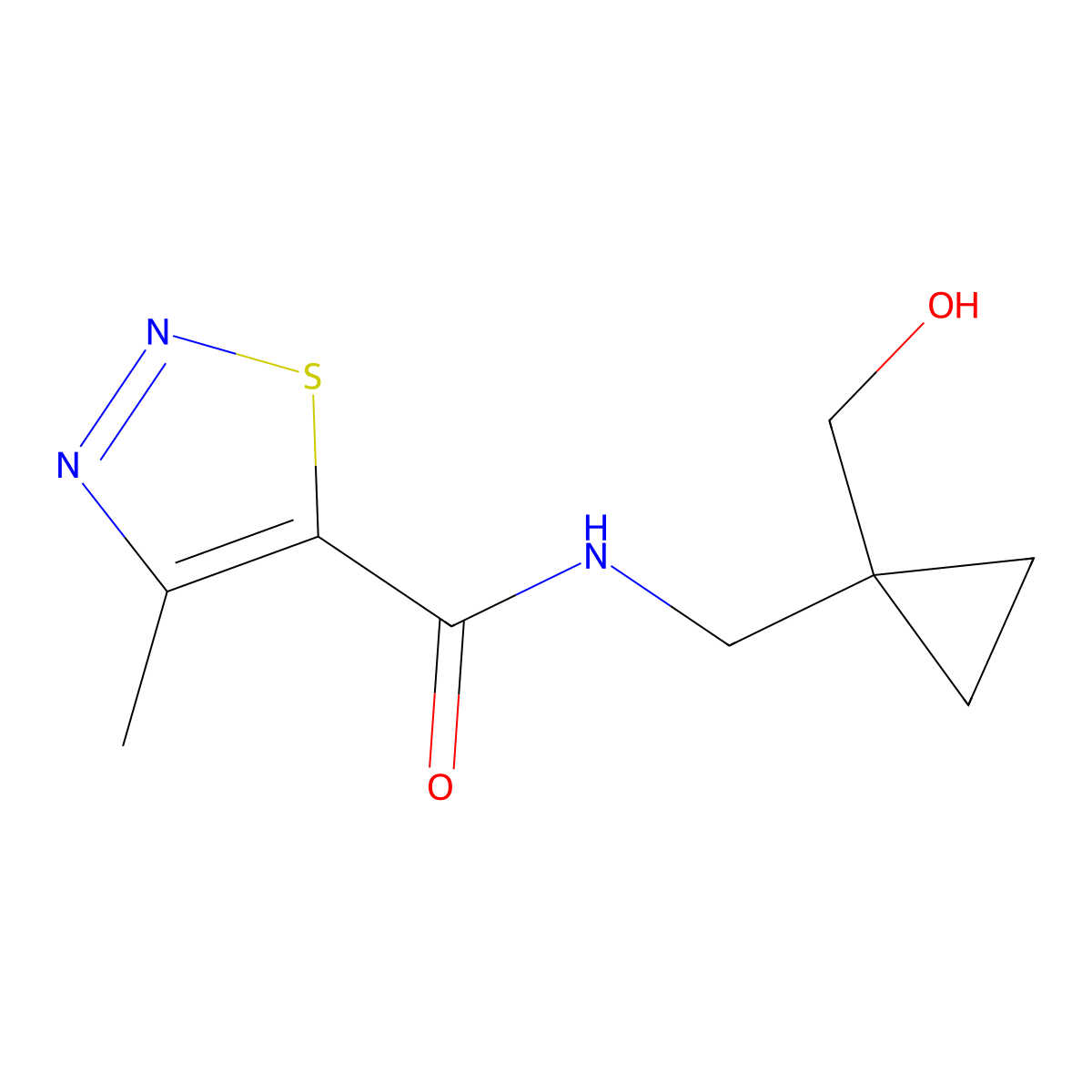 N-((1-(hydroxymethyl)cyclopropyl)methyl)-4-methyl-1,2,3-thiadiazole-5-carboxamide molecular structure, CAS 1251710-02-7