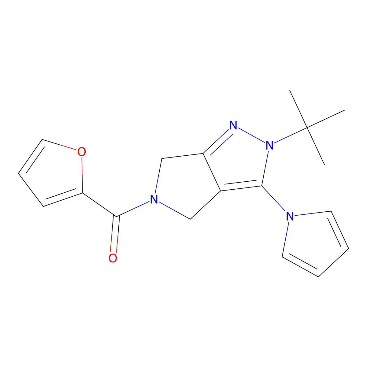 (2-(tert-butyl)-3-(1H-pyrrol-1-yl)pyrrolo[3,4-c]pyrazol-5(2H,4H,6H)-yl)(furan-2-yl)methanone molecular structure, CAS 1251710-03-8