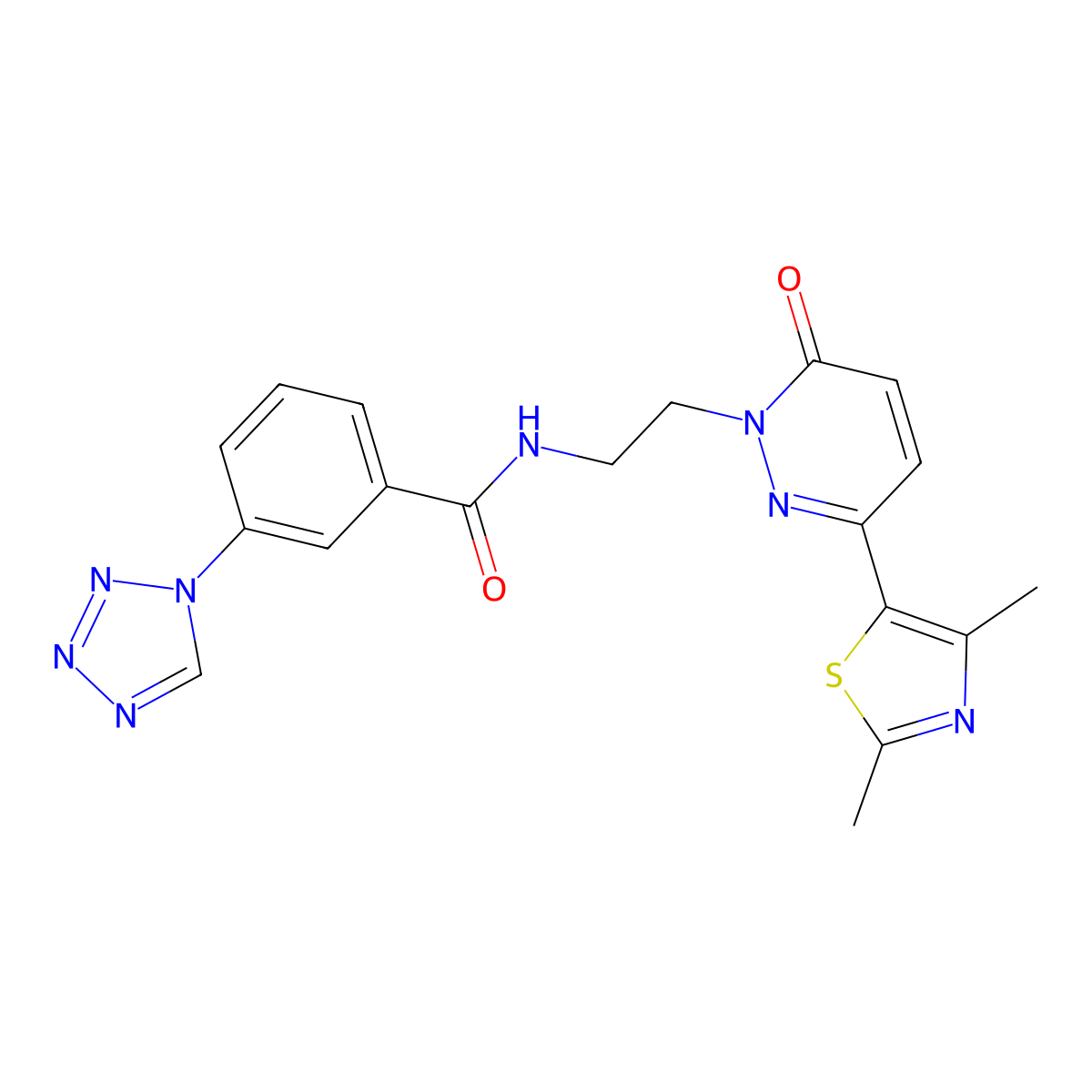 N-(2-(3-(2,4-dimethylthiazol-5-yl)-6-oxopyridazin-1(6H)-yl)ethyl)-3-(1H-tetrazol-1-yl)benzamide molecular structure, CAS 1251710-06-1