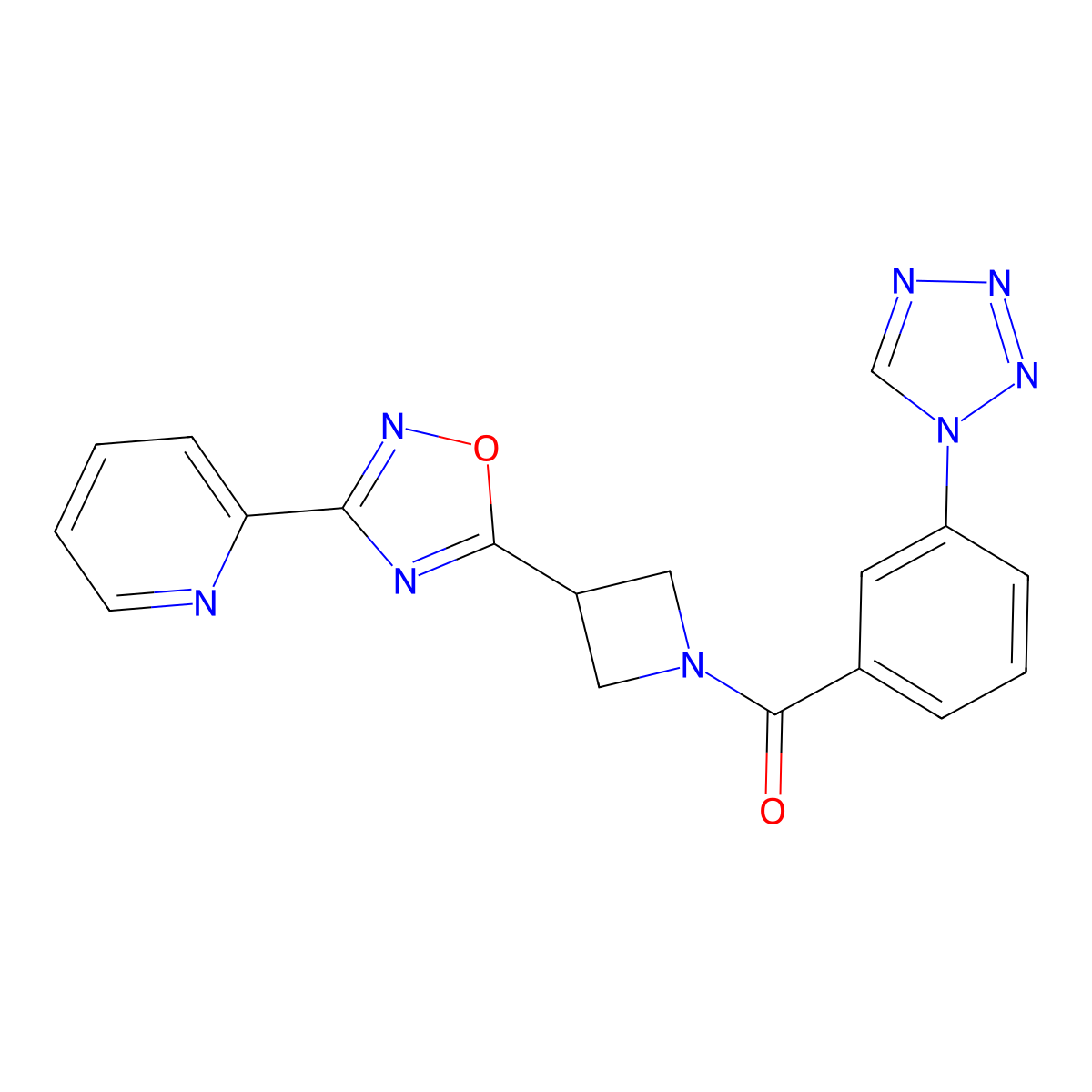 (3-(1H-tetrazol-1-yl)phenyl)(3-(3-(pyridin-2-yl)-1,2,4-oxadiazol-5-yl)azetidin-1-yl)methanone molecular structure, CAS 1251710-15-2