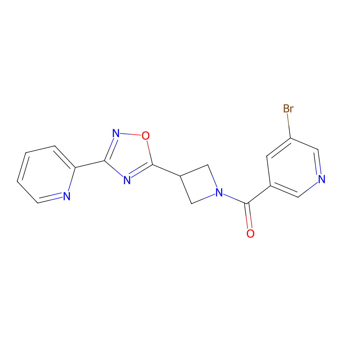 (5-Bromopyridin-3-yl)(3-(3-(pyridin-2-yl)-1,2,4-oxadiazol-5-yl)azetidin-1-yl)methanone molecular structure, CAS 1251710-16-3