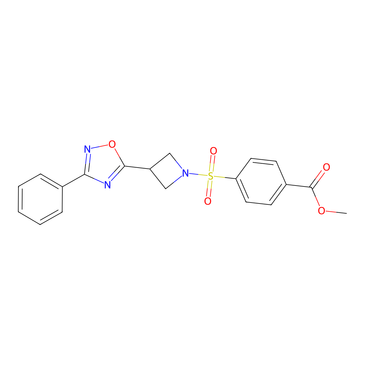 Methyl 4-{[3-(3-phenyl-1,2,4-oxadiazol-5-yl)azetidin-1-yl]sulfonyl}benzoate molecular structure, CAS 1251710-19-6