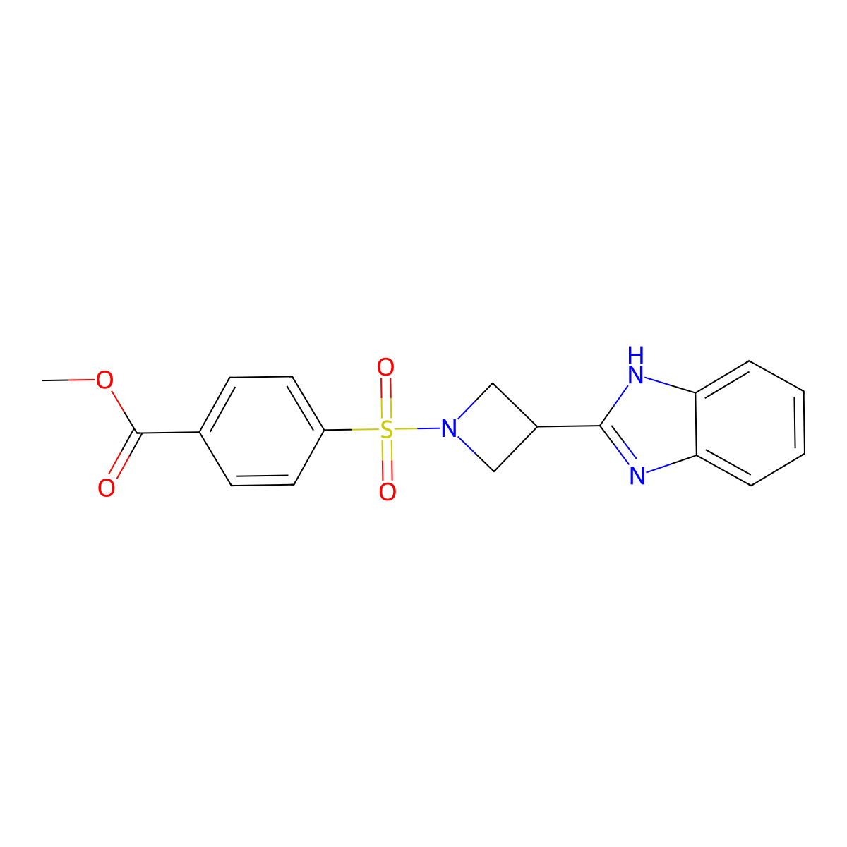 methyl 4-((3-(1H-benzo[d]imidazol-2-yl)azetidin-1-yl)sulfonyl)benzoate molecular structure, CAS 1251710-20-9