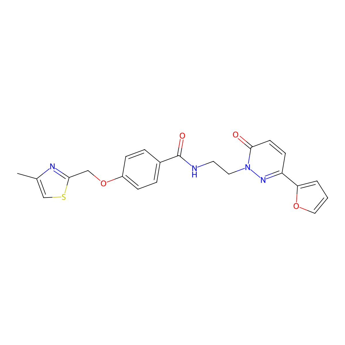 N-(2-(3-(furan-2-yl)-6-oxopyridazin-1(6H)-yl)ethyl)-4-((4-methylthiazol-2-yl)methoxy)benzamide molecular structure, CAS 1251710-23-2