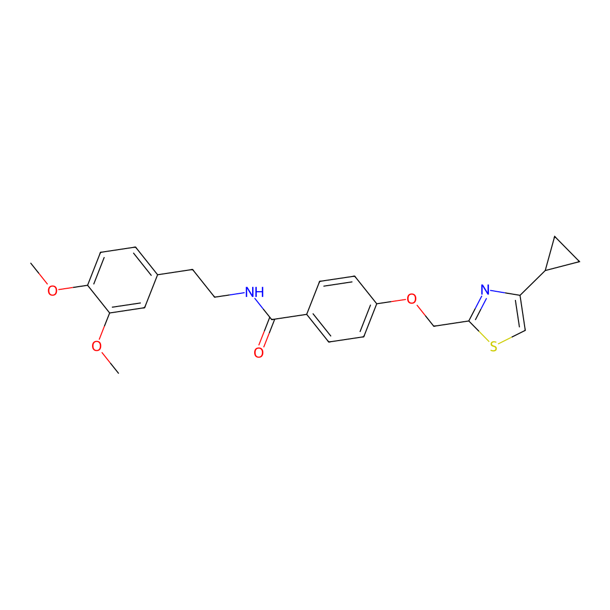 4-((4-cyclopropylthiazol-2-yl)methoxy)-N-(3,4-dimethoxyphenethyl)benzamide molecular structure, CAS 1251710-24-3