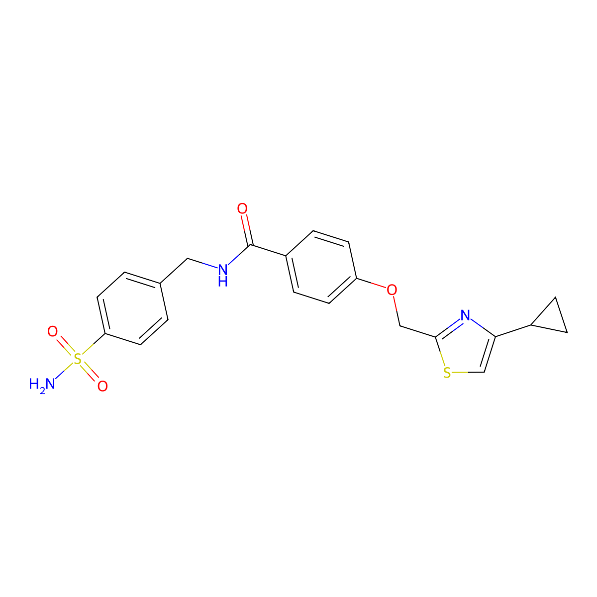 4-((4-cyclopropylthiazol-2-yl)methoxy)-N-(4-sulfamoylbenzyl)benzamide molecular structure, CAS 1251710-25-4