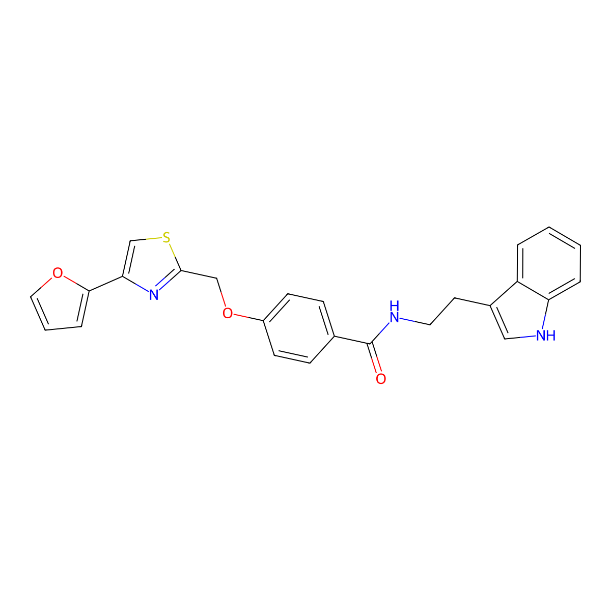 N-(2-(1H-indol-3-yl)ethyl)-4-((4-(furan-2-yl)thiazol-2-yl)methoxy)benzamide molecular structure, CAS 1251710-26-5